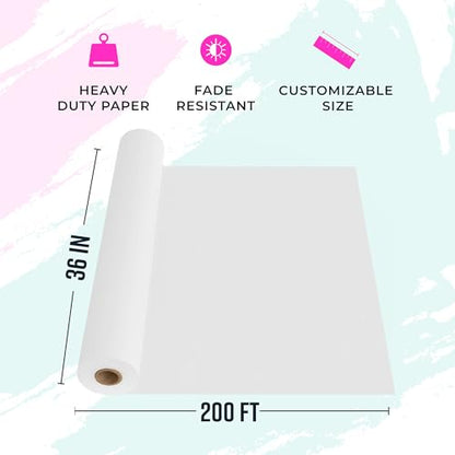 Bryco Goods 36" x 2400" (200') White Kraft Paper Roll - Made in USA - Craft Paper for Bulletin Board Art Table Covering Drawing Gift Wrapping Bouquet Packing Parcel 80GSM - color: White, size: 36" x 200'