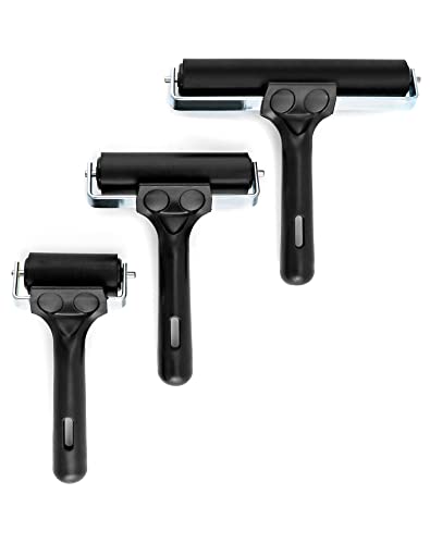 QWORK Soft Rubber Brayer Rollers for Printmaking, Painting, 3-Pack of Art Tools 2-3/8", 4", 6" - size: 2-3/8"+ 4"+ 6"