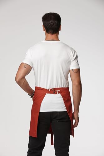Unisex Waist Apron with Pockets Waiter Bar Half Bistro Apron 4251BY - color: Rust Red, size: 1 Pack