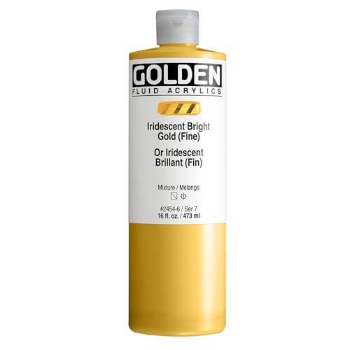 GOLDEN Fluid Acrylics, Iridescent Bright Gold (Fine), 16 fl. oz. Bottle, Professional Acrylic Paint, Semi-Transparent