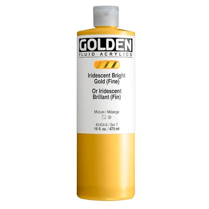 GOLDEN Fluid Acrylics, Iridescent Bright Gold (Fine), 16 fl. oz. Bottle, Professional Acrylic Paint, Semi-Transparent