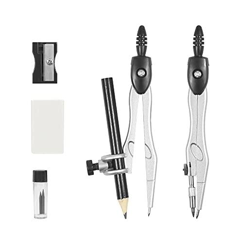Unjoo Math Geometry Kit Sets 10 Piece Student Supplies with Shatterproof Storage Box,Includes Rulers,Protractor,Compass,Eraser,Pencil Sharpener,Lead Refills,Pencil,for Drafting and Drawings（Black） - color: Black