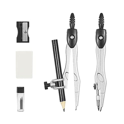 Unjoo Math Geometry Kit Sets 10 Piece Student Supplies with Shatterproof Storage Box,Includes Rulers,Protractor,Compass,Eraser,Pencil Sharpener,Lead Refills,Pencil,for Drafting and Drawings（Black） - color: Black