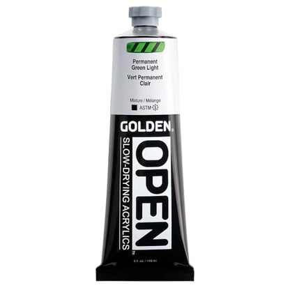 GOLDEN OPEN Slow-Drying Acrylics, Permanent Green Light, 5 fl oz. tube, Professional Acrylic Paint, Opaque - color: Permanent Green Light, size: 5 Fl Oz (Pack of 1)