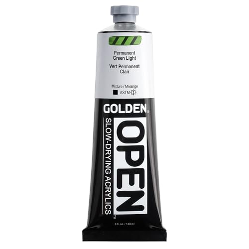 GOLDEN OPEN Slow-Drying Acrylics, Permanent Green Light, 5 fl oz. tube, Professional Acrylic Paint, Opaque - color: Permanent Green Light, size: 5 Fl Oz (Pack of 1)