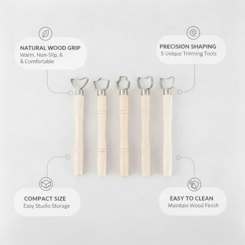 Wooden Pottery Trimming Tools, 5-Piece Sculpting Set for Clay Shaping and Detailing, Handheld Carving Kit for Wheel Throwing and Hand Building (Set of 5) - color: Brown