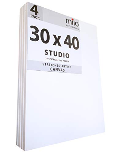 milo Pro Stretched Artist Canvas | 30x40 inch | Pack of 4 | 3/4” inch Thick Studio Profile | Ready to Paint 11 oz Primed Heavy Duty Large Canvas Art Supplies for Painting - size: 30" x 40" Pack of 4