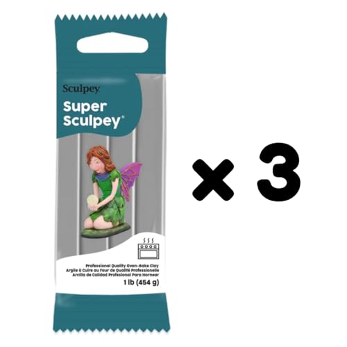 Super Sculpey Professional Quality Oven-Bake Polymer Clay, Gray, 1 lb. (Pack of 3) - size: Gray, 1 lb. (Pack of 3)