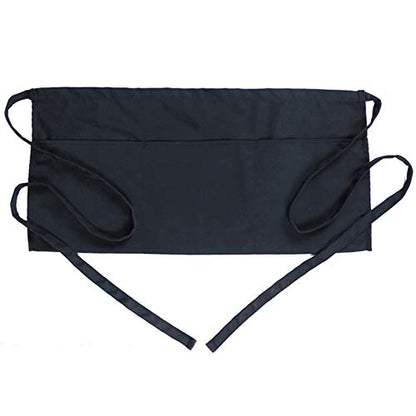 BOHARERS Waist Apron with 3 Pockets - Black Waitress Waiter Server Short Aprons - color: A-1 Pack Black
