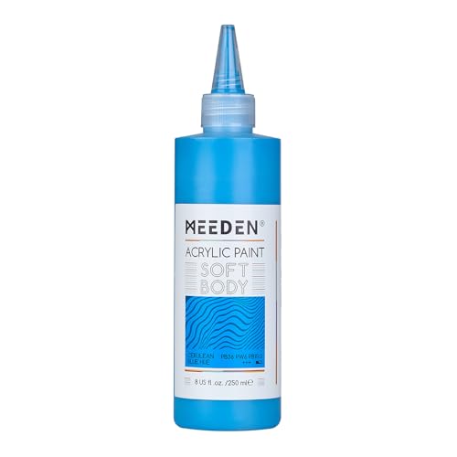MEEDEN Soft Body Acrylic Paint: Cerulean Blue Hue 250ml/8.45oz Bulk Acrylic Colors in Ergonomic Bottle - Fluid Flow Art Paints for Artists Canvas Painting - color: Cerulean Blue Hue