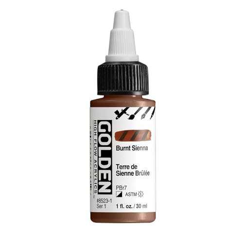 GOLDEN High Flow Acrylics, Burnt Sienna, 1 fl. oz. Bottle, Professional Acrylic Paint, Semi-Opaque - color: Burnt Sienna