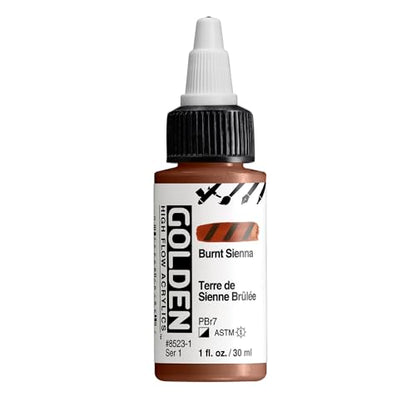 GOLDEN High Flow Acrylics, Burnt Sienna, 1 fl. oz. Bottle, Professional Acrylic Paint, Semi-Opaque - color: Burnt Sienna
