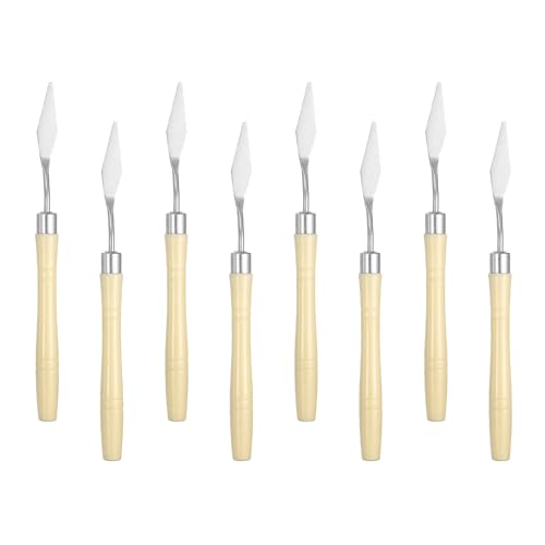 HARFINGTON 8pcs Palette Knife Painting Tool 6.3" Pointed Stainless Steel Blade Plastic Handle Spatula Painting Pallet Knife for Oil Canvas, Beige - color: Beige
