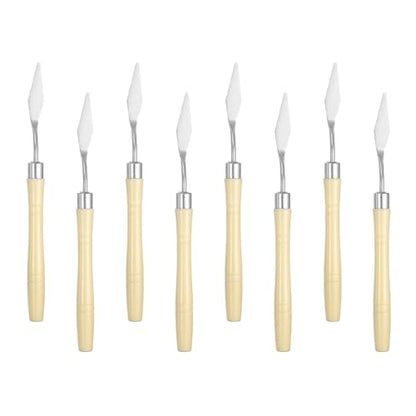 HARFINGTON 8pcs Palette Knife Painting Tool 6.3" Pointed Stainless Steel Blade Plastic Handle Spatula Painting Pallet Knife for Oil Canvas, Beige - color: Beige