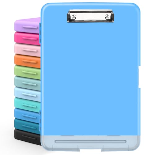 Sooez Clipboards with Storage, High Capacity Clip Boards 8.5x11 with Storage, Heavy Duty Nursing Clipboard Folder, Plastic Clipboard with Pen Holder for Women Teachers Work, School & Office Supplies - color: Light Blue