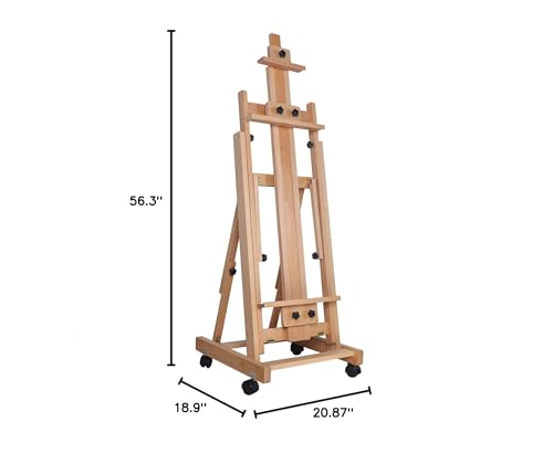 Wood Studio Easel, Heavy-Duty H-Frame Painters Easel Foldable Stand, Artist Adjustable Floor Easel Easel Boards Tiltable