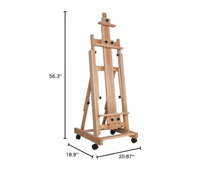 Wood Studio Easel, Heavy-Duty H-Frame Painters Easel Foldable Stand, Artist Adjustable Floor Easel Easel Boards Tiltable