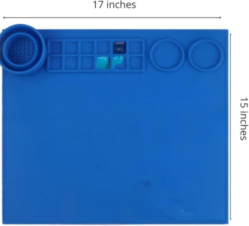 Silicone Painting Mat with Paint Trays and Brush Cleaner Cup, Waterproof Art Mat for Kids Adults DIY Crafts, Non-Stick Craft Mat for Table Protection, Blue - color: Royalblue