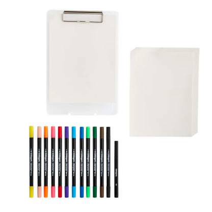 KINGART Studio Marker Set with Drawing Board Case, 30 Pcs, Twin-Tip Markers, Drawing Board with 16 Sheets