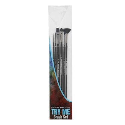 Black Swan Synthetic Red Sable Paint Brushes Try Me Set of 6 - Professional Quality Long Handle Paint Brushes in Assorted Shapes and Sizes for Oil, Heavy Body Media and Acrylic - Artists of All Levels