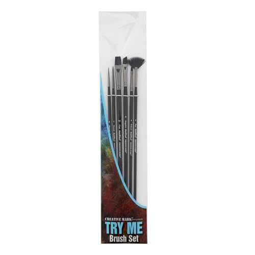 Black Swan Synthetic Red Sable Paint Brushes Try Me Set of 6 - Professional Quality Long Handle Paint Brushes in Assorted Shapes and Sizes for Oil, Heavy Body Media and Acrylic - Artists of All Levels