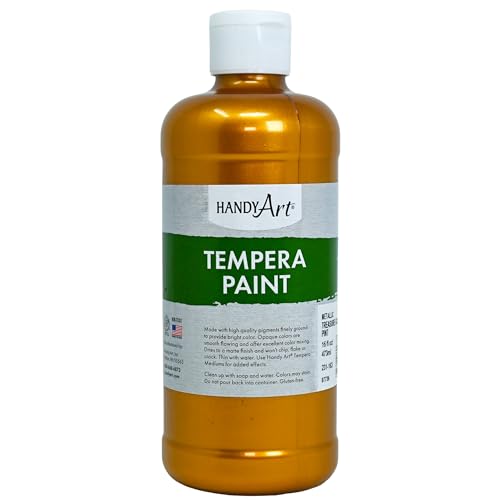 Handy Art Premium Tempera Paint, Metallic Treasure Gold, 16 oz Pint Bottle | Matte Finish, High Quality Pigments with Superior Opacity, Smooth & Bright Mixable Colors, Safe & Non-Toxic, Made in USA - color: Metallic Treasure Gold, size: 16 Fl Oz