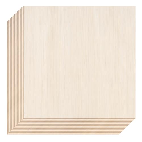 12 Pack Basswood Sheets 12x12 x 1/10 Inch Thin Plywood Balsa Wood Sheets Unfinished Wood Squares Boards Balsa Wood Sheets for Crafts Laser Cutting Wood Burning and Drawing (12 x 12 inch) - size: 12 x 12 inch