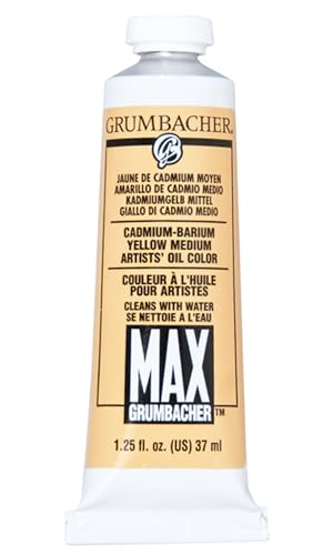 Grumbacher Max Water Miscible Oil Paint, 37ml/1.25 oz, Cadmium-Barium Yellow Medium - color: Cadmium-barium Yellow Medium