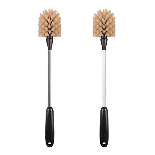 Bottle Brush,15-inch Long, Bottle Brush Cleaner, Bottle Scrubber, Kitchen Scrub Brush Suitable for Water Bottles, Cups, Glasses, Baby Bottles, Wine Glasses, (2, Brown) - color: Brown