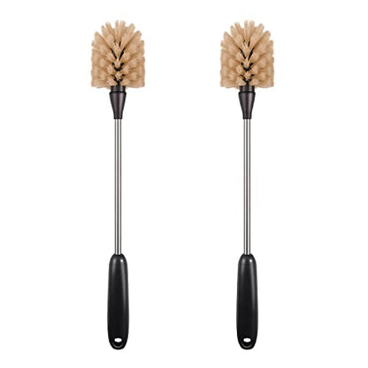 Bottle Brush,15-inch Long, Bottle Brush Cleaner, Bottle Scrubber, Kitchen Scrub Brush Suitable for Water Bottles, Cups, Glasses, Baby Bottles, Wine Glasses, (2, Brown) - color: Brown