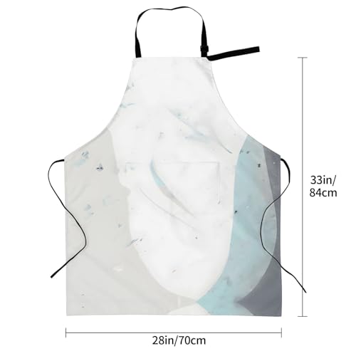 Round watercolor painting Heavy Duty Waterproof Apron with Pockets for AdultsResistant Grilling, Gardening, Painting - color: Blue and White Art