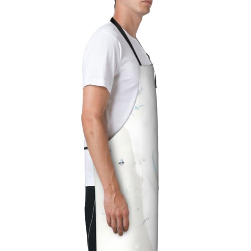 Round watercolor painting Heavy Duty Waterproof Apron with Pockets for AdultsResistant Grilling, Gardening, Painting - color: Blue and White Art