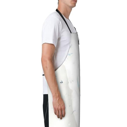 Round watercolor painting Heavy Duty Waterproof Apron with Pockets for AdultsResistant Grilling, Gardening, Painting - color: Blue and White Art