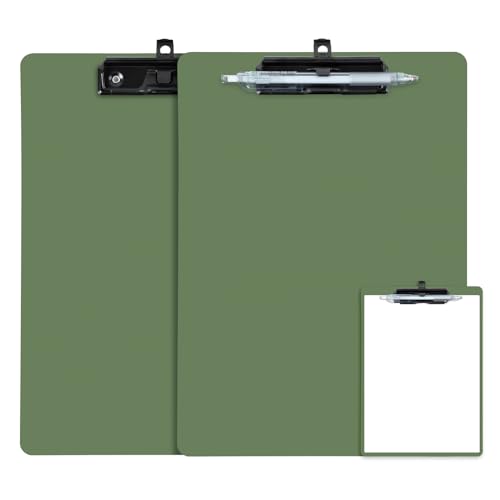 FRETONBA Clipboard with Pen Holder, 2 Pack Plastic Clipboard with Low Profile Metal Clip, Hanging Clip Boards Holds 8.5x11 Inch Papers, Standard A4 Letter Size Clip Boards for Offices & School, Green - style: 2 Pack-Green