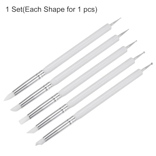 HARFINGTON 5 Pcs Silicone Clay Sculpting Tool Double-Ended Rubber Tip Metal Ball Silicon Shaper Pens Modeling Stylus Dotting Tool for DIY Handicraft Sculpture Pottery Painting, White - color: White