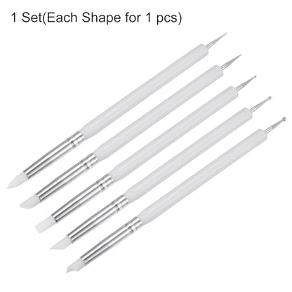 HARFINGTON 5 Pcs Silicone Clay Sculpting Tool Double-Ended Rubber Tip Metal Ball Silicon Shaper Pens Modeling Stylus Dotting Tool for DIY Handicraft Sculpture Pottery Painting, White - color: White