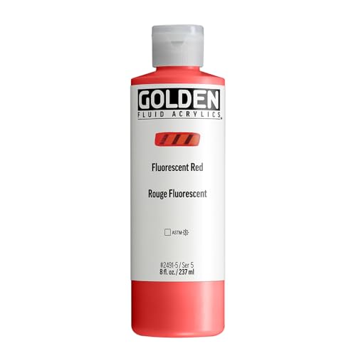 GOLDEN Fluid Acrylics, Fluorescent Red, 8 fl. oz. Bottle, Professional Acrylic Paint, Transparent