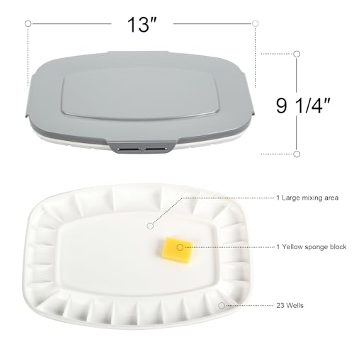 Falling in Art Paint Palette with Lid, Airtight Leak-Proof Watercolor Palette with a Cleaning Sponge, 23 Paint Wells Acrylic Palette, 13 Inches by 9 1/4 Inches - size: 13" x 9.25" (23 Wells)