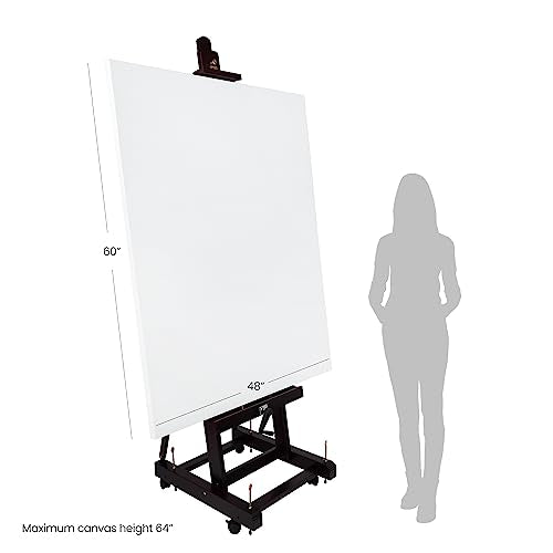 SoHo Urban Artist Pro Table Easel - Wooden Easel with Mahogany Finish, Adjustable Height to 100", Holds Canvases Up to 64", Tabletop Easels for Painting with Crank System and Casters