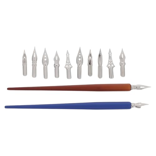 BESPORTBLE 2 Sets Dip Pen Set with Wooden Nib Holder and Replaceable Stainless Steel Oblique Nibs for Calligraphy, Sketching, and Writing, Minimizing Hand Fatigue for Artists and Hobbyists