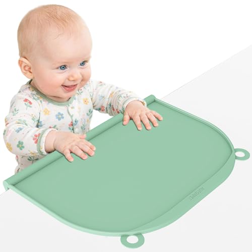 Large Silicone Suction Table Mat, 17" x 12" Thick Placemat with Edge-Bumper, Raised Edge Leakproof, Non-Slip for Kids Toddler Baby Essentials Dinning, Restaurant Eating, Plates, Art, Craft & Painting - color: Green
