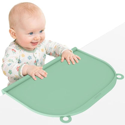 Large Silicone Suction Table Mat, 17" x 12" Thick Placemat with Edge-Bumper, Raised Edge Leakproof, Non-Slip for Kids Toddler Baby Essentials Dinning, Restaurant Eating, Plates, Art, Craft & Painting - color: Green