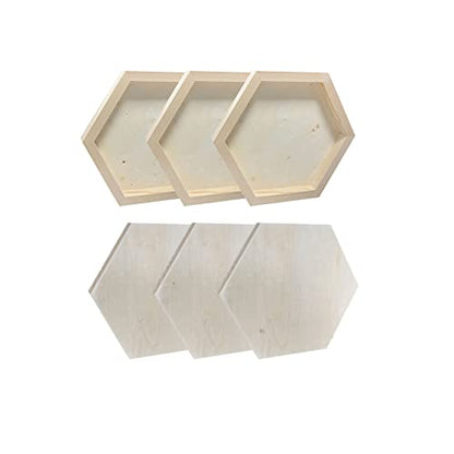 Hexagon Wood Canvas for Crafts, Framed Wooden Panel Boards for Painting (8x9 in,6 Pack)