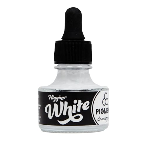 Higgins White Pigmented Drawing Ink - for Artists and Students - 1 oz. Glass Bottle (HIG44113) - color: White
