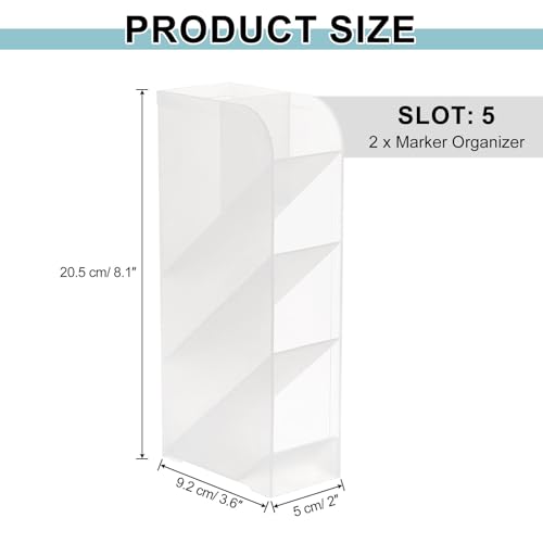 uxcell 2PCS Marker Organizer, 5 Slots Marker Holder Organizer PVC Plastic Marker Storage Holder Marker Storage Rack Crayon Pen Holder for Store Paint Brushes, Pens, Pencils (Matte White)