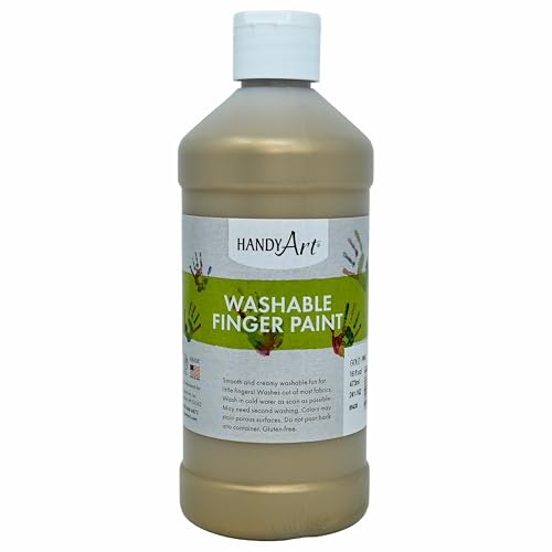Handy Art Washable Finger Paint, Gold, 16 oz Bottle, Easy Clean Up, Sensory Paints for Fingers & Hand Prints, Ages 3 & Up, Safe for Kids & Toddlers, AP Certified Non-Toxic, Made in USA - color: Gold