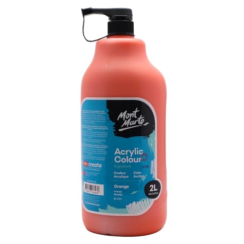 Mont Marte Discovery School Acrylic, Orange, 1/2 Gallon (2 Liter). Ideal for Students and Artists. Excellent Coverage and Fast Drying. Pump Lid Included. - color: Orange