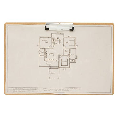 Juvale Clipboard - 11.5 x 17.4 in, Brown MDF, 4-Pack - Wood Clipboard Set with Low-Profile Metal Clip & Retractable Hook - Oversized & Portable for Drafting Board & Sketch Board Use