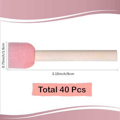 40Pcs 0.75 Inch Round Sponge Foam Brush Foam Stencil Brush Set with Wooden Handle Small Pink Stencil Stippling Painting Tools Decorating Paint Sponges for Staining Varnishes DIY Crafts Adult - style: Style 2