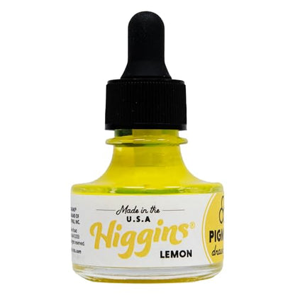 Higgins Lemon Pigmented Drawing Ink - for Artists and Students - 1 oz. Glass Bottle (HIG44625) - color: Lemon Yellow